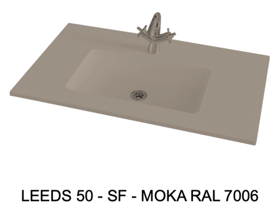Plan vasque lavabo sur mesure : L 60 à 201 x P 40 à 51 cm, finition lisse mate, 10 couleurs au choix, Anti bactérien, résine Akrytan® teinté dans la masse, Livraison Offerte.