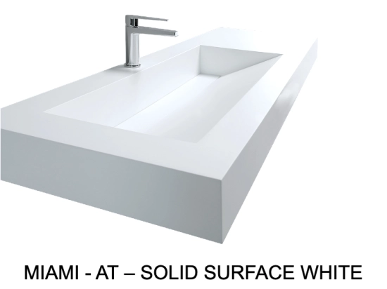 Plan vasque caniveau, sur mesure, Largeur 60 à 200 cm x Profondeur 40 à 60 cm, résine minérale ACRYSTONE® SOLID-SURFACE Finition lisse blanc mate, Livraison Offerte et Rapide.