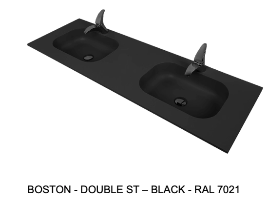 Plan vasque à encastrer, double lavabos intégrés angle arrondi, L. 120 à 200 cm x 40 à 60 cm, résine minérale ACRYSTONE® SOLID SURFACE Finition lisse, Livraison Offerte et Rapide.