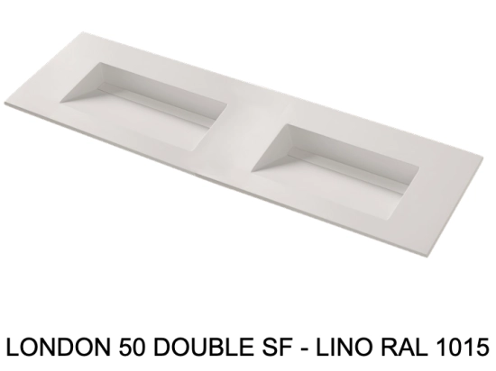 Plan vasque double lavabo, sur mesure : L 120 à 201 x P 40 à 51 cm, finition lisse, 10 couleurs au choix, Anti bactérien, résine Akrytan® teinté dans la masse, Livraison Offerte.