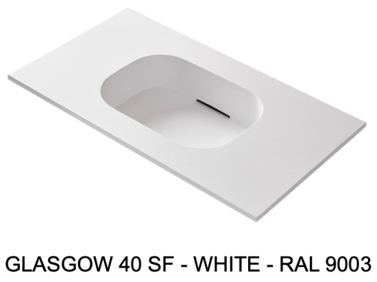 Plan vasque système d’évacuation discret L 50 à 201 x P 40 à 51 cm, finition lisse mate, 10 couleurs, Anti bactérien, résine Akrytan® teinté dans la masse, Livraison Offerte.