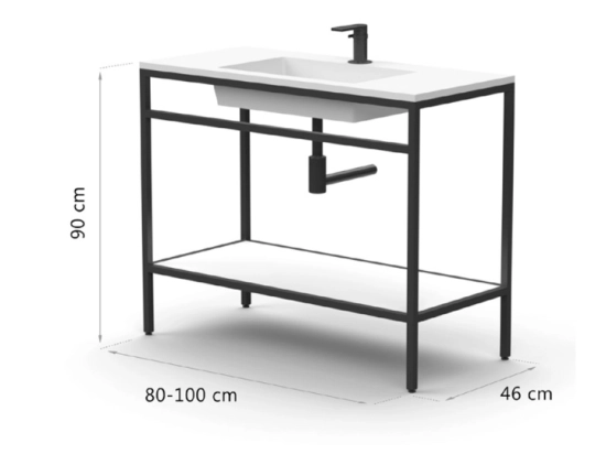 Meuble vasque avec une structure en métal noir lui conférant un style industriel. Le plan vasque blanc apporte une touche contemporaine. Ce meuble de salle de bain est à la fois pratique et esthétique, et s'intègre dans tous les types d'intérieurs.