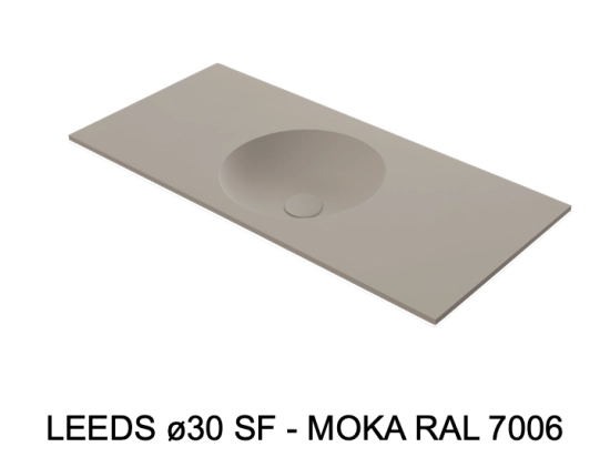 Plan vasque lavabo circulaire ⦰ 30 cm sur mesure Largeur 50 à 201 x P 40 à 51 cm Finition lisse 10 couleurs au choix, Anti bactérien Résine Akrytan® dans la masse Livraison Offerte.