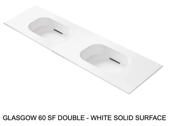 Plan double vasques, bassin design 60 cm, système d’évacuation discret L. 140 à 201 x P. 40 à 51 cm Finition lisse Résine Akrytan® teinté dans la masse, Livraison Offerte