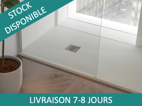 Receveur de douche, sur mesure ou recoupable, STOCK DISPONIBLE, taille 65 à 100 X 65 à 210 cm, Garantie 5 ans, LIVRAISON RAPIDE en 7 à 8 jours, OFFERTE, résine pleine masse PN24.