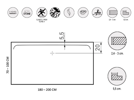 Receveur de douche, avec position évacuation à vingt centimètre du bord, L. 65 à 210 x l. 65 à 100 cm, résine pleine masse anti glissante PN24, Garantie 5 ans, Livraison offerte