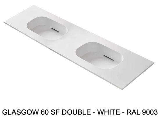 Plan double vasques, bassin design 60 cm, système d’évacuation discret L. 140 à 201 x P. 40 à 51 cm Finition lisse Résine Akrytan® teinté dans la masse, Livraison Offerte