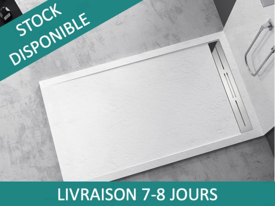 Receveur de douche caniveau, LIVRAISON RAPIDE EN 7-8 JOURS -  Extra plat, Largeur 100 à 200 cm x 70 à 90 cm, couleurs aux choix, Résine anti glissant PN24, finition ardoise