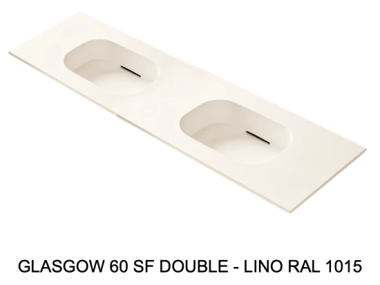 Plan double vasques, bassin design 60 cm, système d’évacuation discret L. 140 à 201 x P. 40 à 51 cm Finition lisse Résine Akrytan® teinté dans la masse, Livraison Offerte