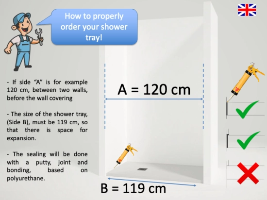 Ordering the ideal shower tray requires some thought. Measure the space and choose the right size. Don't hesitate to choose made-to-measure for the perfect fit-out.