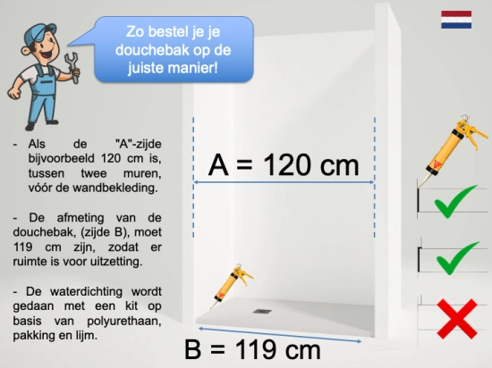Het bestellen van de ideale douchebak vergt wat denkwerk. Meet de ruimte op en kies de juiste maat. Aarzel niet om te kiezen voor maatwerk voor de perfecte inrichting.