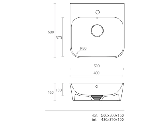 Vasque lavabo design carré, suspendu ou à poser, Couleur blanc mat, Finition lisse, Solid-Surface Corian®, Taille : 50 x 50 x 16 cm - Stock disponible ! LIVRAISON OFFERTE