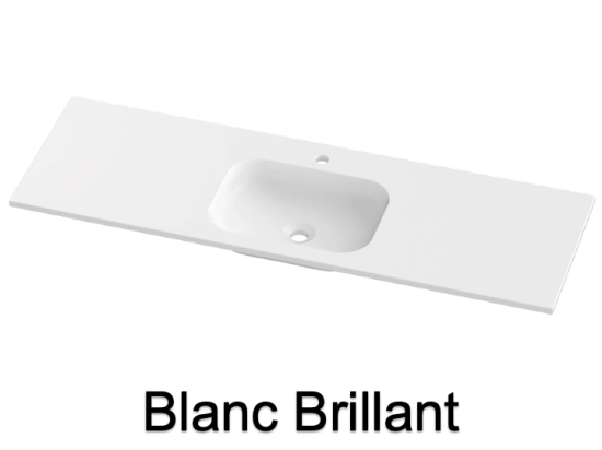 Plan vasque lavabo, sur mesure, Largeur 70 à 200 cm x Profondeur 40 à 80 cm, résine composite de haute qualité, Finition lisse blanc BRILLANT laqué ou mate, Livraison Offerte.