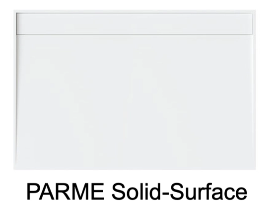 Receveur de douche caniveau avec l'évacuation dans la largeur, L. 100 à 240 cm x l. 70 à 100 cm, Résine Solid-Surface anti glissant PN22, finition lisse blanc mate, LIVRAISON OFFERTE