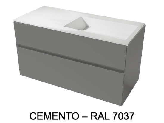 Meuble avec vasque Solid-Surface, finition bois ou couleurs, deux tiroirs à onglet, Largeur 100, 120 et 140 cm, P. 45 cm, Hauteur 56 cm, Stock disponible, LIVRAISON OFFERTE