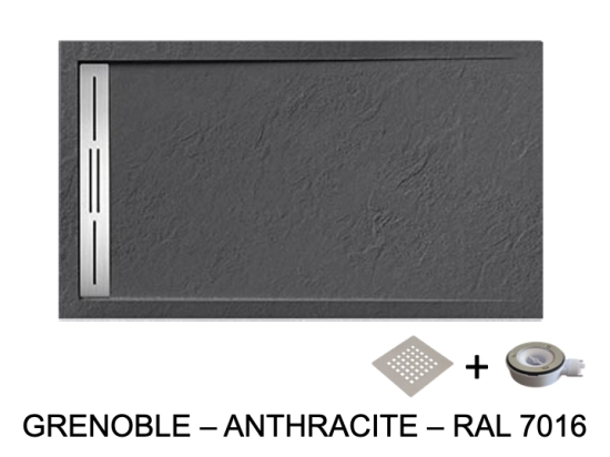 Receveur de douche caniveau, LIVRAISON RAPIDE EN 7-8 JOURS -  Extra plat, Largeur 100 à 200 cm x 70 à 90 cm, couleurs aux choix, Résine anti glissant PN24, finition ardoise