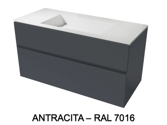 Meuble avec vasque Solid-Surface, finition bois ou couleurs, deux tiroirs à onglet, L.60, 70, 80, 100, 120 et 140 cm, P. 45 cm, Hauteur 55 cm, Stock disponible, LIVRAISON OFFERTE