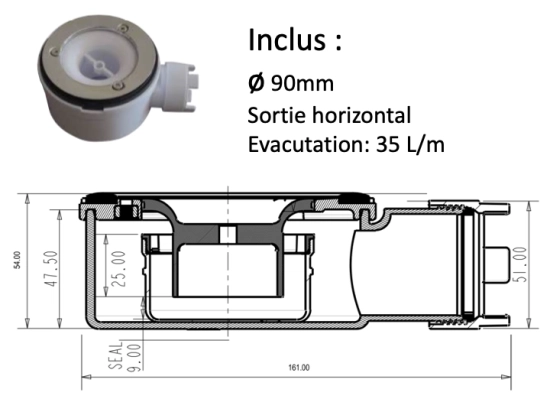 Receveur de douche, sur mesure ou recoupable, STOCK DISPONIBLE, taille 65 à 100 X 65 à 210 cm, Garantie 5 ans, LIVRAISON RAPIDE en 7 à 8 jours, OFFERTE, résine pleine masse PN24.