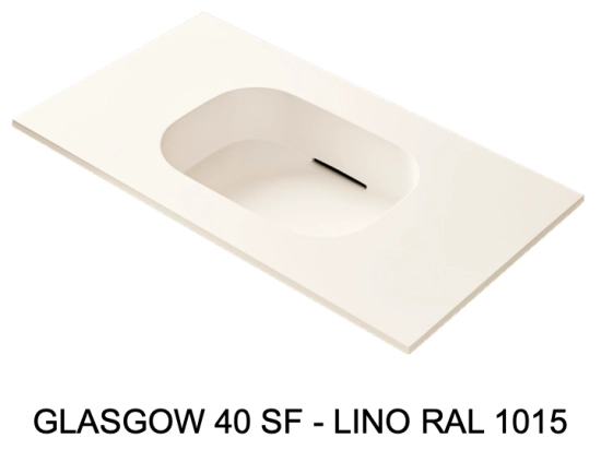 Plan vasque système d’évacuation discret L 50 à 201 x P 40 à 51 cm, finition lisse mate, 10 couleurs, Anti bactérien, résine Akrytan® teinté dans la masse, Livraison Offerte.