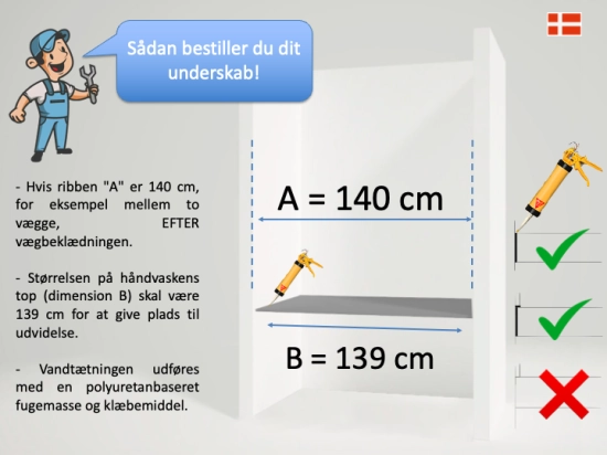 Hængende håndvask, skræddersyet, afløbsrende MIAMI 45 AT
