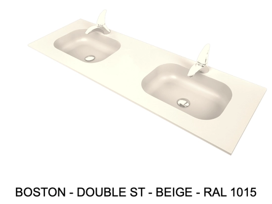Plan vasque à encastrer, double lavabos intégrés angle arrondi, L. 120 à 200 cm x 40 à 60 cm, résine minérale ACRYSTONE® SOLID SURFACE Finition lisse, Livraison Offerte et Rapide.