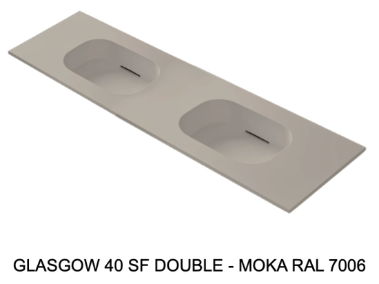 Plan double vasques système d’évacuation discret L 100 à 201 x P 40 à 51 cm, finition lisse mate 10 couleurs, Résine Anti-bactérien Akrytan® teinté dans la masse, Livraison Offerte