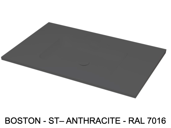Plan vasque lavabo intégré au angle arrondi, sur mesure, Largeur 60 à 200 cm x Profondeur 40 à 60 cm, résine minérale ACRYSTONE® Finition lisse mate, Livraison Offerte et Rapide.