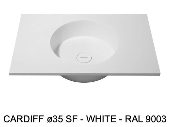 Plan vasque lavabo circulaire ⦰ 35 cm sur mesure Largeur 61 à 201 x P 46 à 51 cm Finition lisse 10 couleurs au choix, Anti bactérien Résine Akrytan® dans la masse Livraison Offerte.