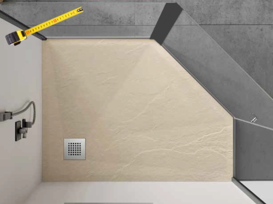 Paroi de douche battante, pour receveur de douche pentagonale L. 90 à 220 cm, Hauteur 150 à 220 cm Fabrication sur mesure Verre de sécurité et traité anti-calcaire Garantie 5 ans
