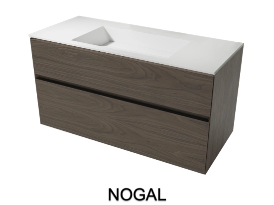 Meuble avec vasque Solid-Surface, finition bois ou couleurs, deux tiroirs à onglet, L.60, 70, 80, 100, 120 et 140 cm, P. 45 cm, Hauteur 55 cm, Stock disponible, LIVRAISON OFFERTE