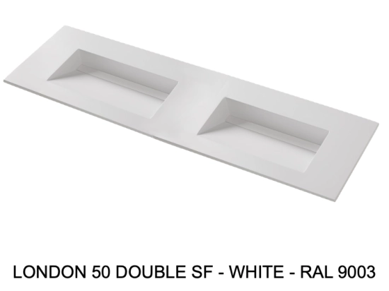 Plan vasque double lavabo, sur mesure : L 120 à 201 x P 40 à 51 cm, finition lisse, 10 couleurs au choix, Anti bactérien, résine Akrytan® teinté dans la masse, Livraison Offerte.