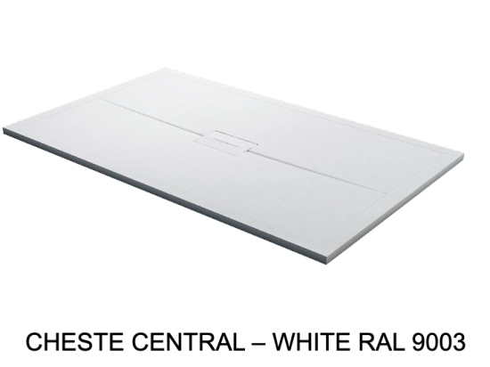 Bac douche drainage central, discret et design, Largeur 100 à 210 cm x l. 70 à 120 cm Fabrication sur mesure en résine anti glissant, finition misse, 10 couleurs, Livraison offerte