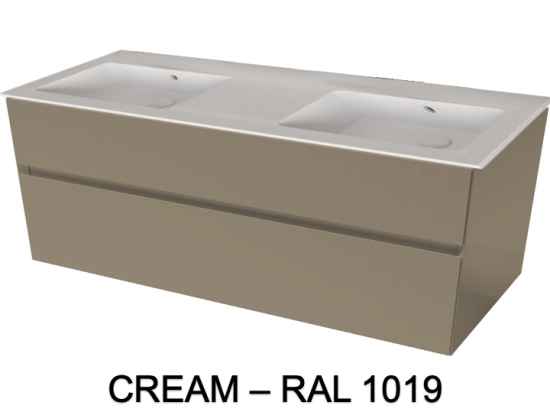 Meuble avec vasque Solid-Surface, finition bois ou couleurs, deux tiroirs à onglet, Largeur 120 et 140 cm, P. 45 cm, Hauteur 56 cm, Stock disponible, LIVRAISON OFFERTE