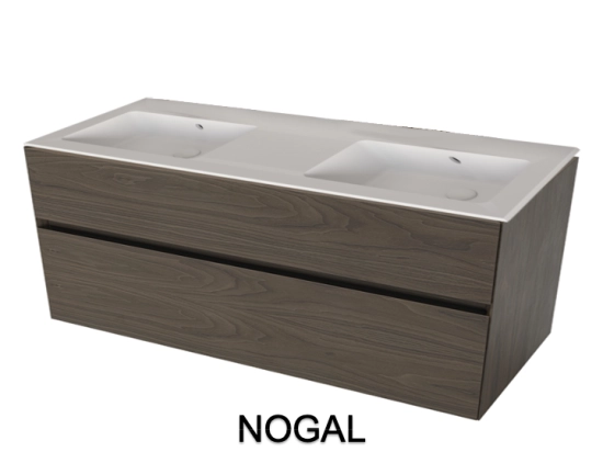 Meuble avec vasque Solid-Surface, finition bois ou couleurs, deux tiroirs à onglet, Largeur 120 et 140 cm, P. 45 cm, Hauteur 56 cm, Stock disponible, LIVRAISON OFFERTE