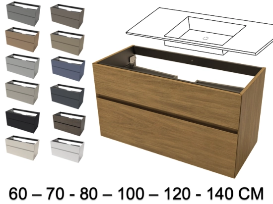 Meuble sous-vasque, finition bois ou couleurs, deux tiroirs à onglet, Largeur 60, 70, 80, 100, 120 et 140 cm, Profondeur 45 cm, Hauteur 55 cm, Stock disponible, LIVRAISON OFFERTE