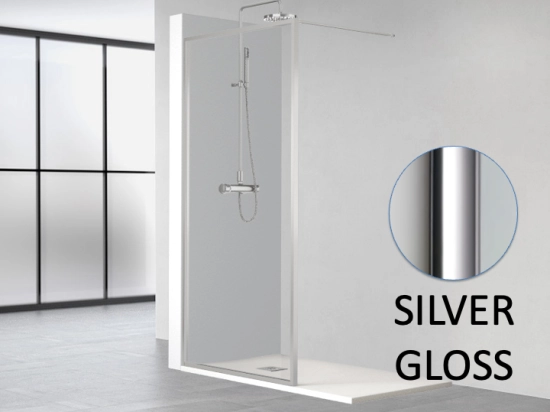 Paroi de douche fixe avec contour de profilés en aluminium, L. 80 à 160 cm, Hauteur 195 cm, verre sécurité 8 mm, traité anti-calcaire STOCK DISPONIBLE livraison offerte et rapide.