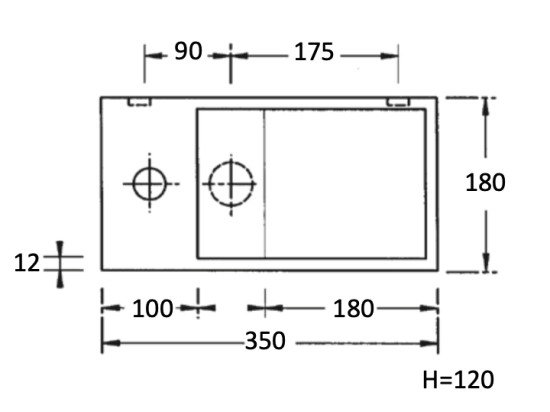Lave-mains pour toilettes, évacuation dissimulée et de lignes épurées, résine Solid-Surface BENESTONE® blanc mat, Largeur 35 cm, P. 18 cm, H. 12 cm, Livraison 5-7 jours OFFERTE.
