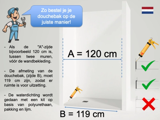Het bestellen van de ideale douchebak vergt wat denkwerk. Meet de ruimte op en kies de juiste maat. Aarzel niet om te kiezen voor maatwerk voor de perfecte inrichting.