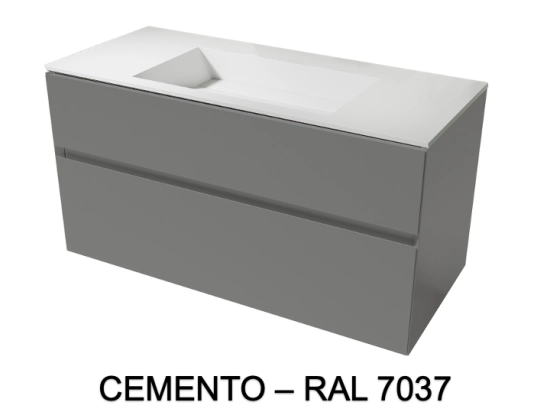 Meuble avec vasque Solid-Surface, finition bois ou couleurs, deux tiroirs à onglet, L.60, 70, 80, 100, 120 et 140 cm, P. 45 cm, Hauteur 55 cm, Stock disponible, LIVRAISON OFFERTE