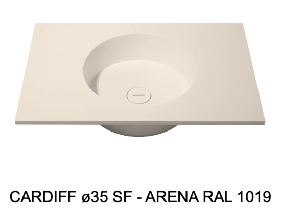 Plan vasque lavabo circulaire ⦰ 35 cm sur mesure Largeur 61 à 201 x P 46 à 51 cm Finition lisse 10 couleurs au choix, Anti bactérien Résine Akrytan® dans la masse Livraison Offerte.