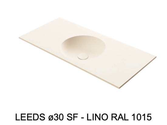 Plan vasque lavabo circulaire ⦰ 30 cm sur mesure Largeur 50 à 201 x P 40 à 51 cm Finition lisse 10 couleurs au choix, Anti bactérien Résine Akrytan® dans la masse Livraison Offerte.
