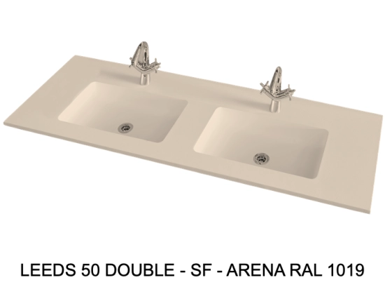 Plan vasque lavabo sur mesure : L 120 à 201 x P 40 à 51 cm, finition lisse mate, 10 couleurs au choix, Anti bactérien, résine Akrytan® teinté dans la masse, Livraison Offerte.