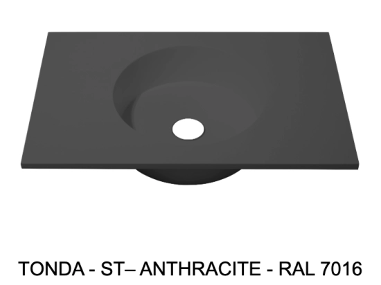 Plan vasque à encastrer, bassin circulaire ⦰ 38 cm, sur mesure, L. 60 à 200 cm x Profondeur 50 à 60 cm, résine minérale de couleurs, Finition lisse mate, Livraison Offerte et Rapide.