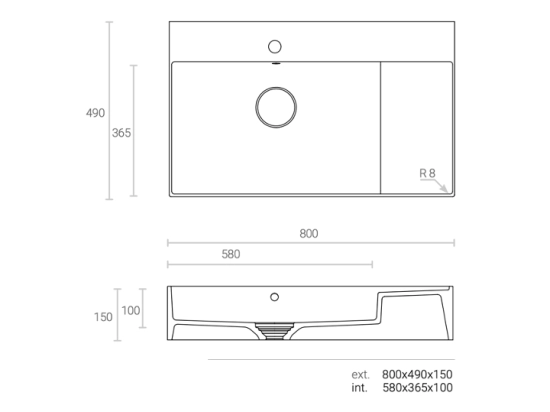 Vasque lavabo design rectangulaire, suspendu ou à poser, Couleur blanc mat, Finition lisse, Solid-Surface Corian®, Taille : 80 x 49 x 15 cm - Stock disponible ! LIVRAISON OFFERTE