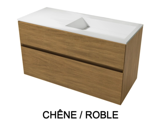 Meuble avec vasque Solid-Surface, finition bois ou couleurs, deux tiroirs à onglet, Largeur 100, 120 et 140 cm, P. 45 cm, Hauteur 56 cm, Stock disponible, LIVRAISON OFFERTE