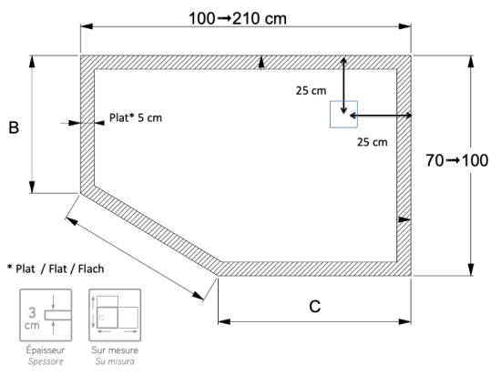 Receveur de douche, sur mesure, largeur 60 à 210 cm X 60 à 100 cm, Garantie 5 ans, résine pleine masse PN24 de couleurs, LIVRAISON OFFERTE
