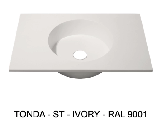 Plan vasque, bassin circulaire ⦰ 31 cm, sur mesure, Largeur 50 à 200 cm x Profondeur 40 à 60 cm, résine minérale de couleurs, Finition lisse mate, Livraison Offerte et Rapide.