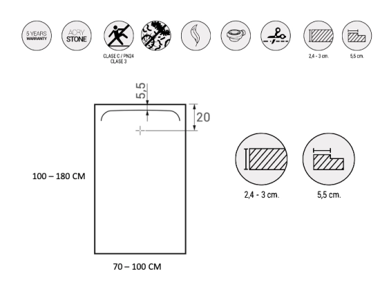 Receveur de douche, avec position évacuation à vingt centimètre du bord, L. 65 à 210 x l. 65 à 100 cm, résine pleine masse anti glissante PN24, Garantie 5 ans, Livraison offerte