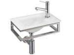 Lave-mains pour toilettes, suspendu en verre trempé 10 mm, Support mural en Inox avec porte-serviettes, Largeur 40 cm, Profondeur 25 cm, Hauteur 10 cm, Livraison 5-7 jours OFFERTE.