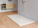 Receveur de douche caniveau avec l'évacuation dans la largeur, L. 100 à 240 cm x l. 70 à 100 cm, Résine Solid-Surface anti glissant PN22, finition lisse blanc mate, LIVRAISON OFFERTE